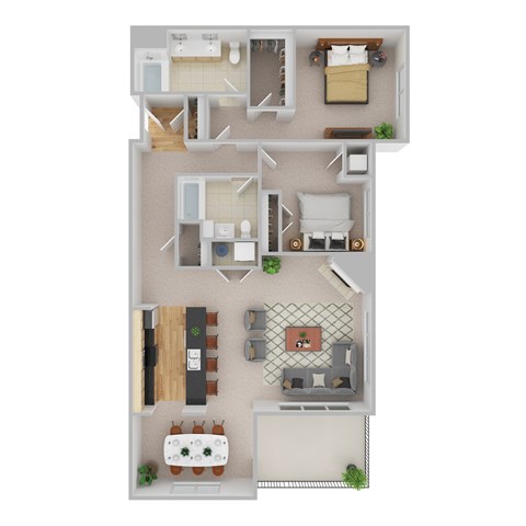 Floor plan for 2 beds, 2 baths, 1546 sqft